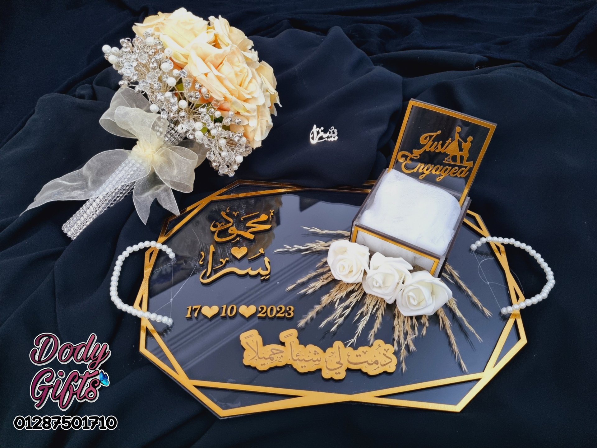 wedding package ( flowers bouquet - acrylic tray - groom pin)