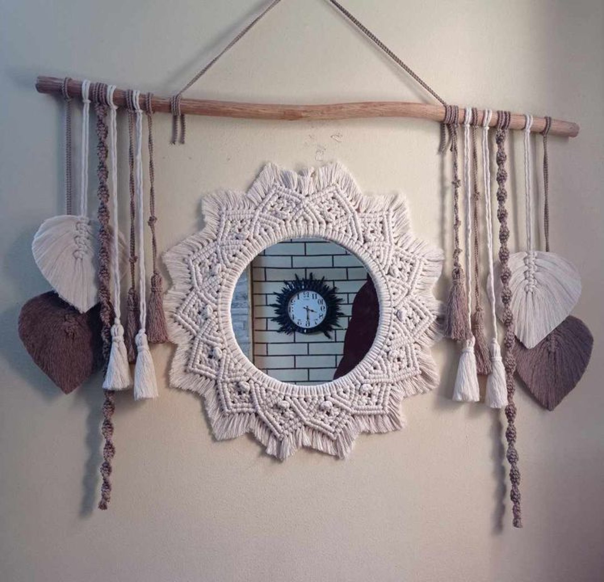 Macramé wall hanging with mirror