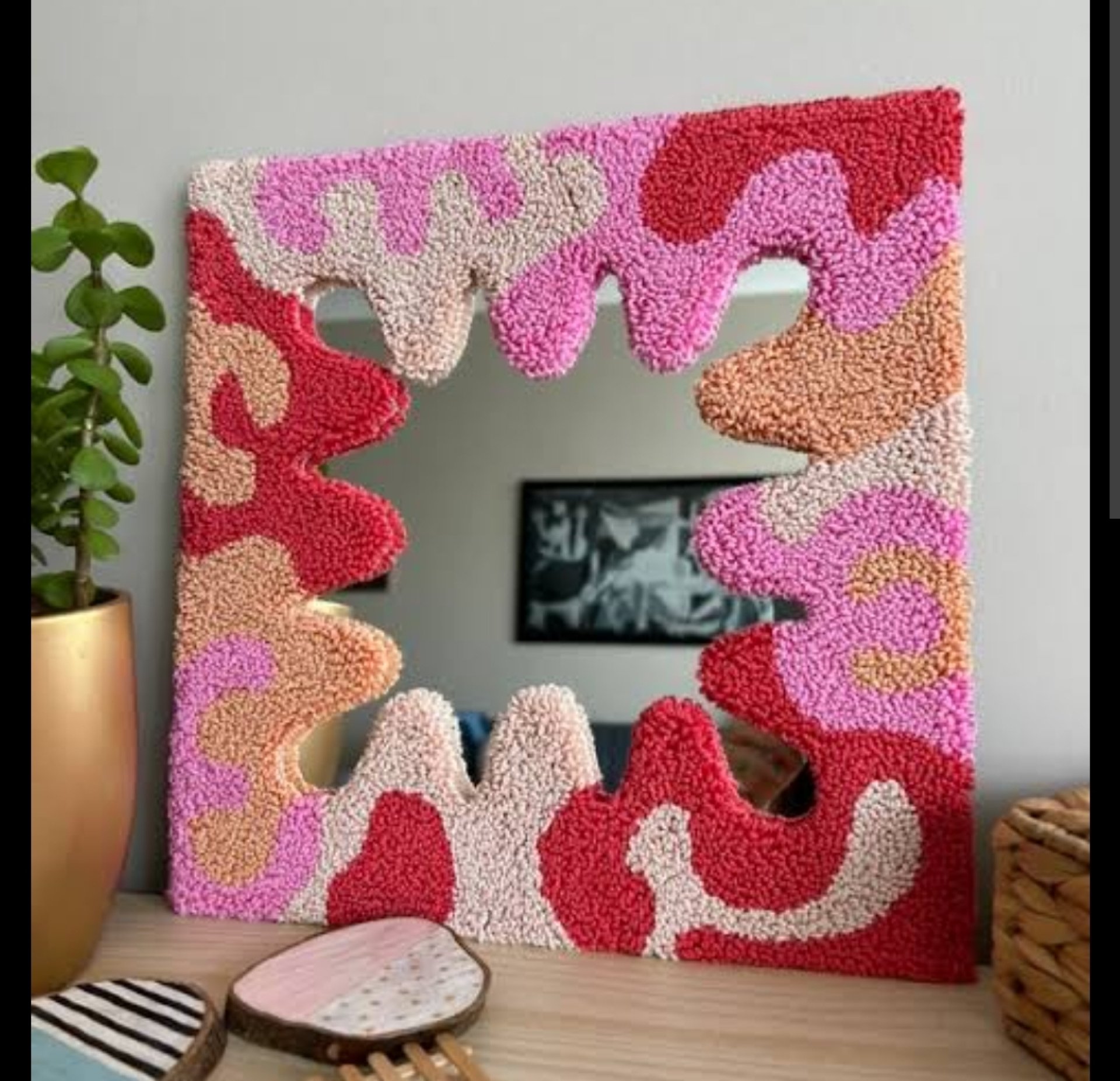 Hand made tufted mirror fram