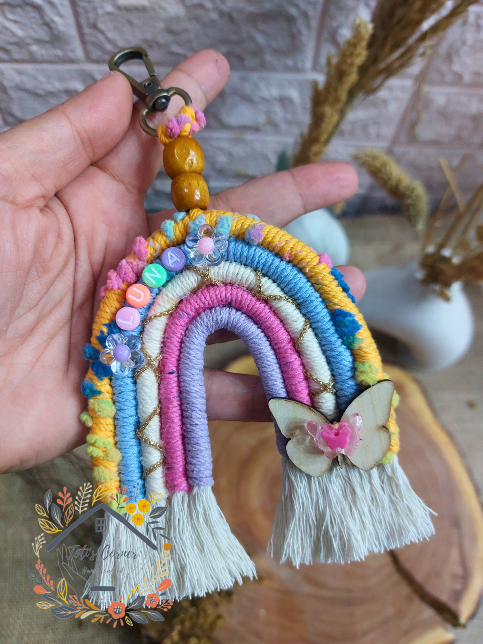 Rainbow macrame key chain