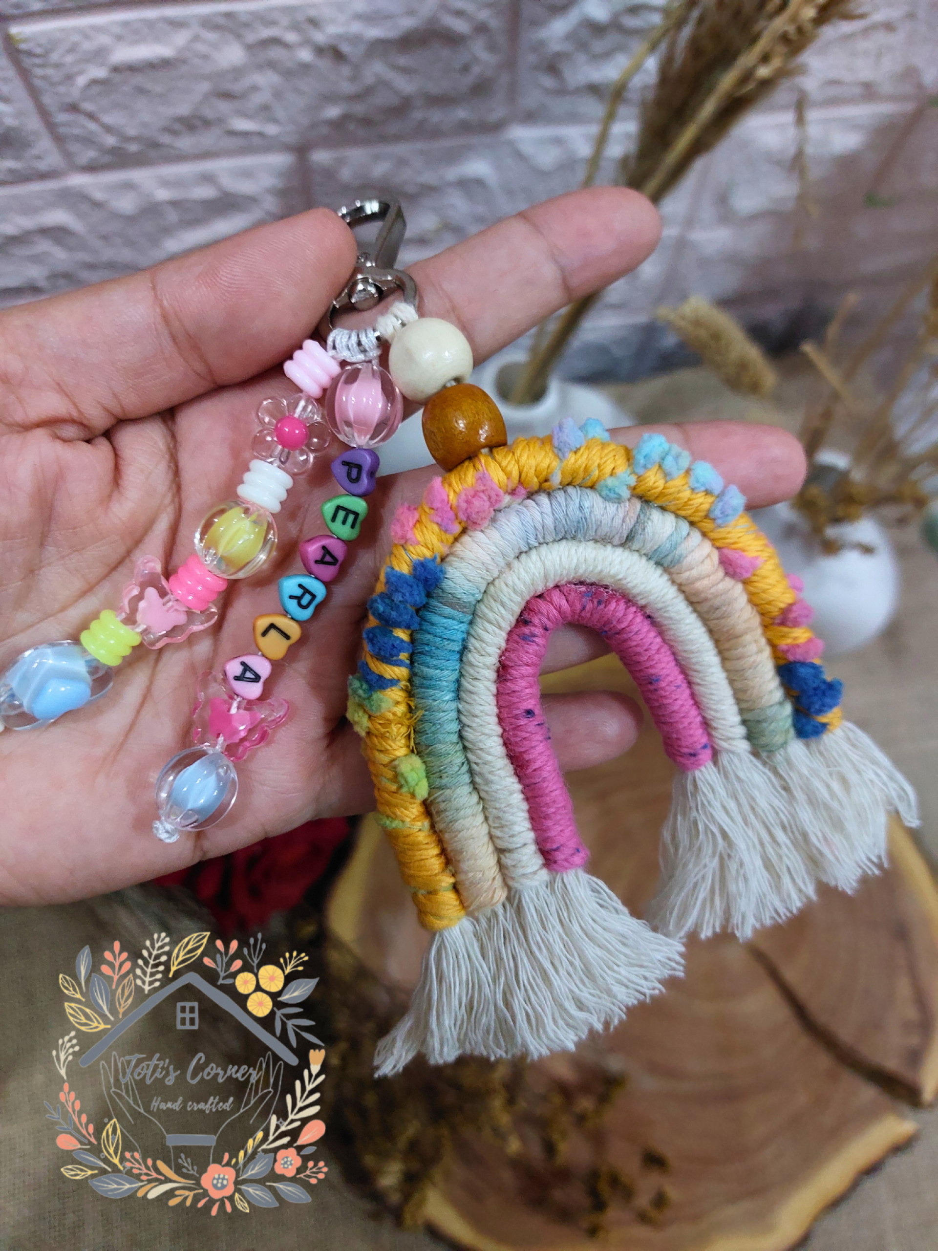 Rainbow macrame key chain