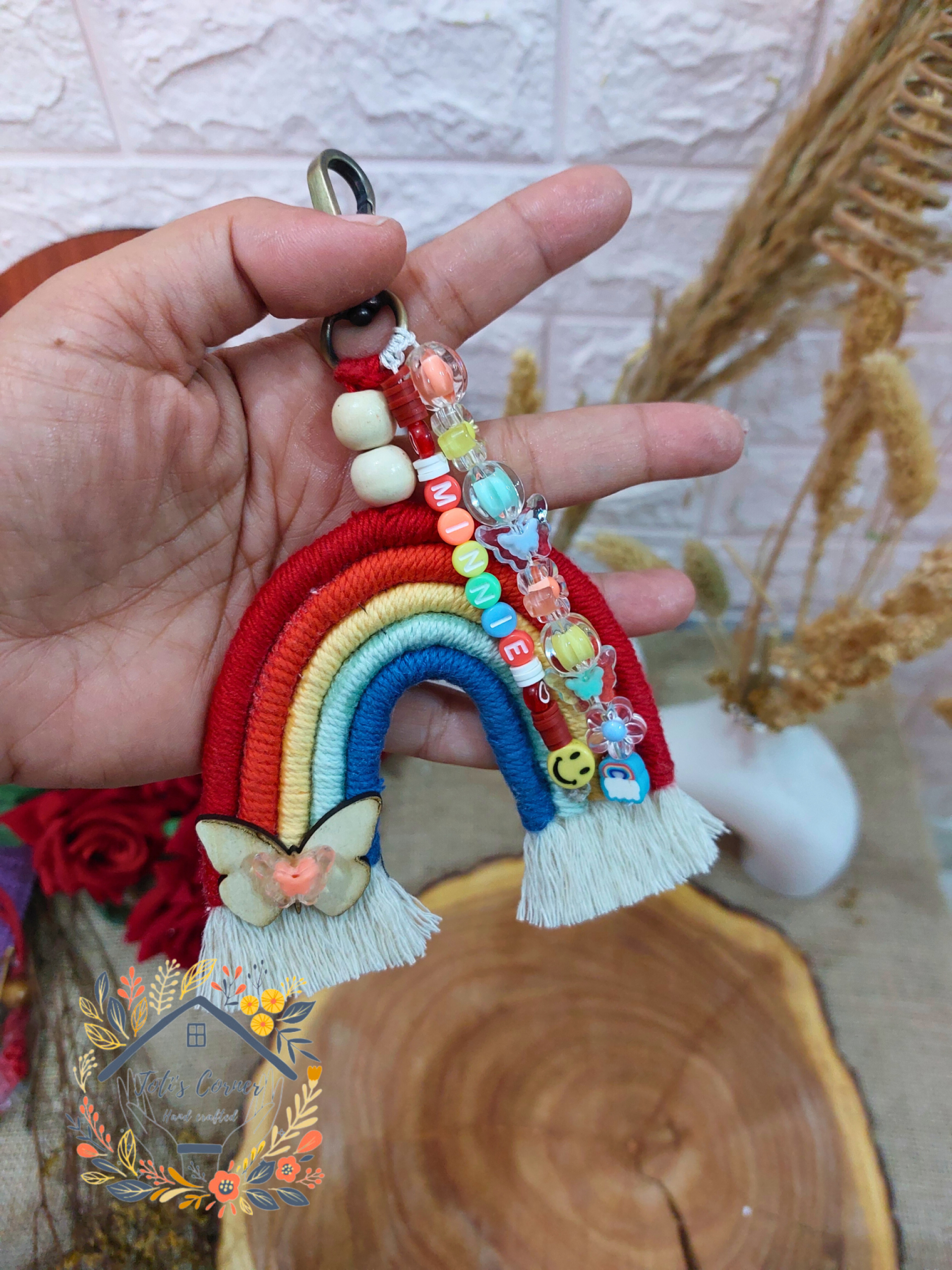 Rainbow macrame key chain