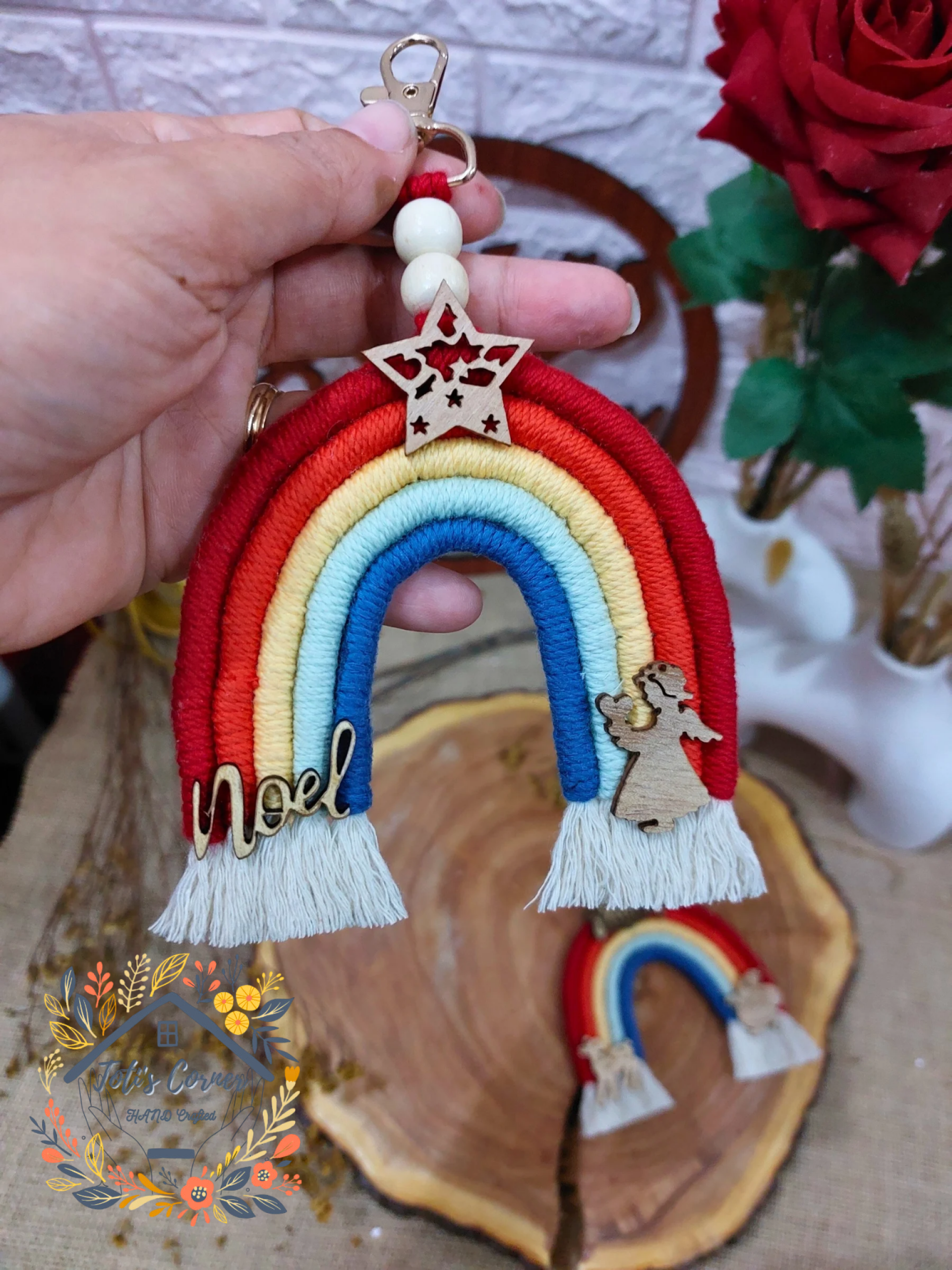 Rainbow macrame key chain