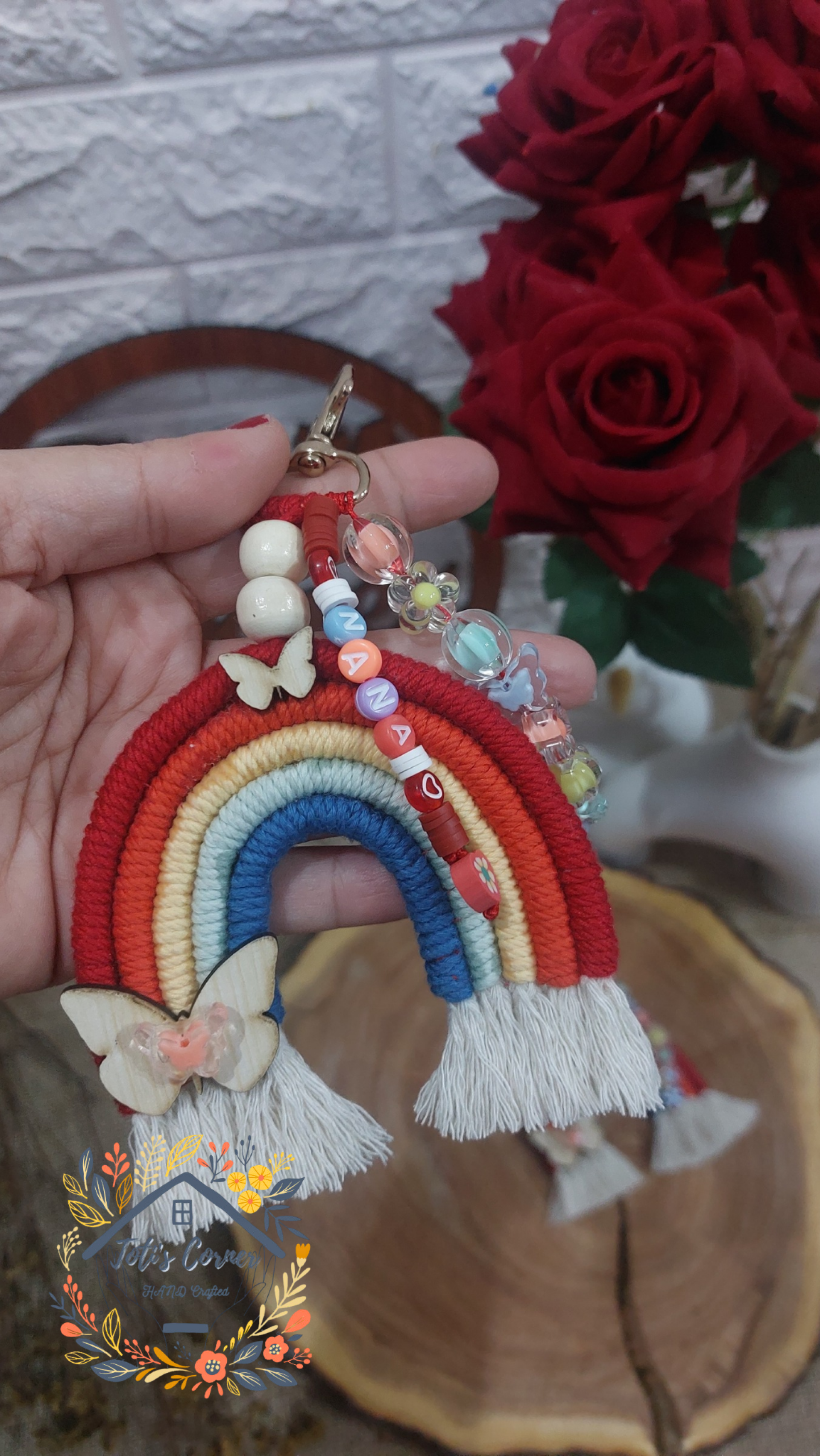 Rainbow macrame key chain