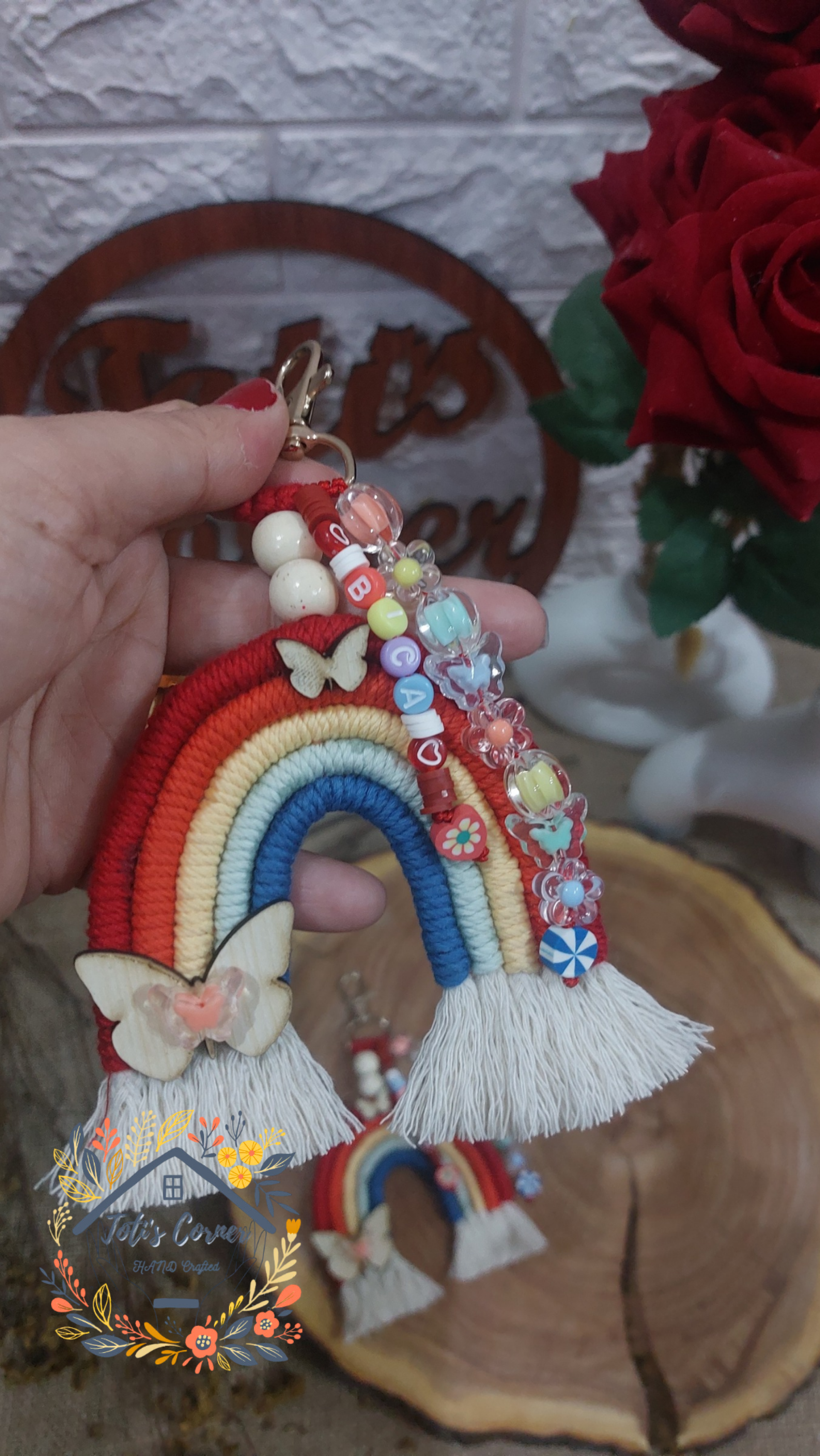 Rainbow macrame key chain