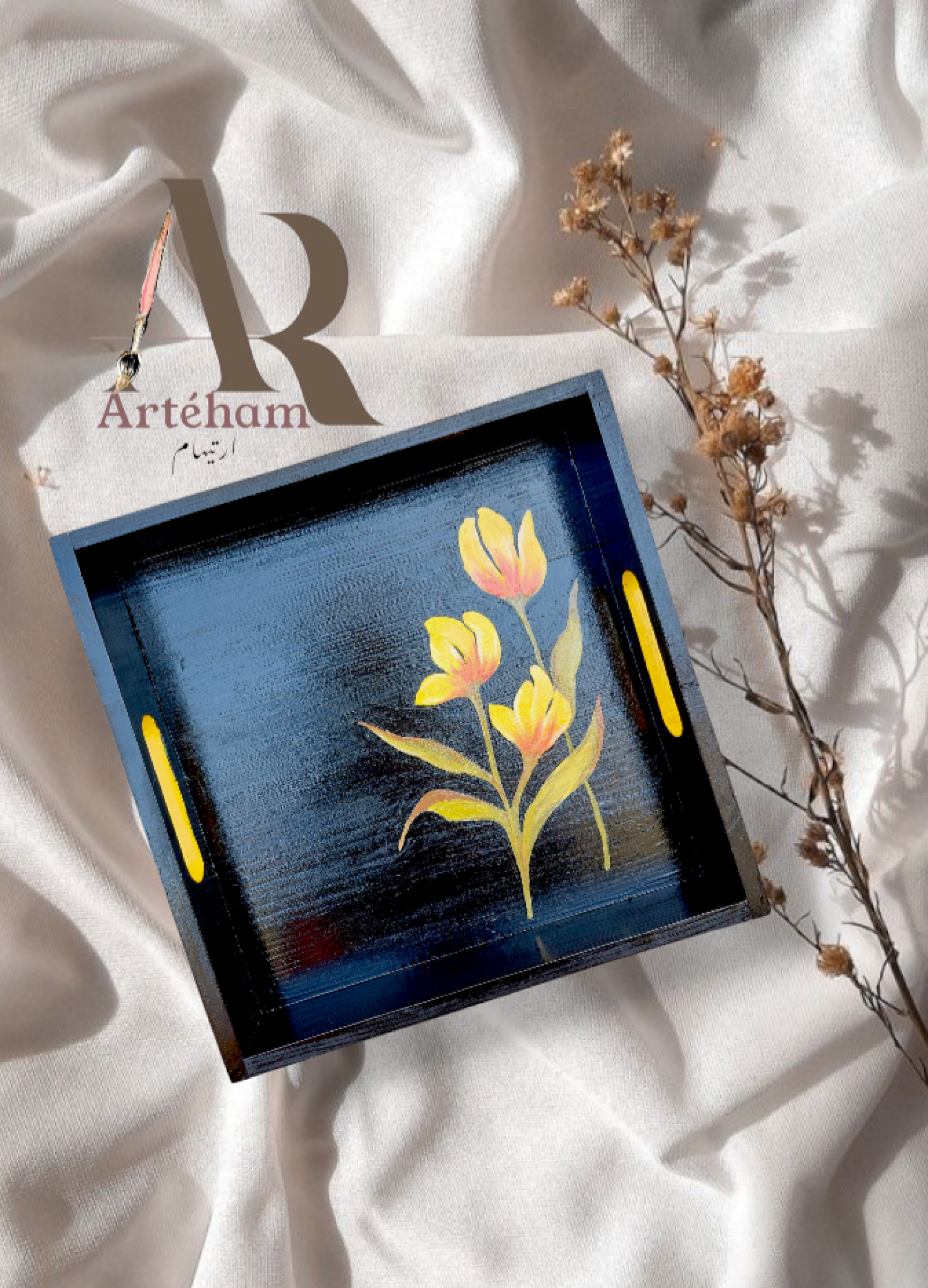 Painted wooden tray
