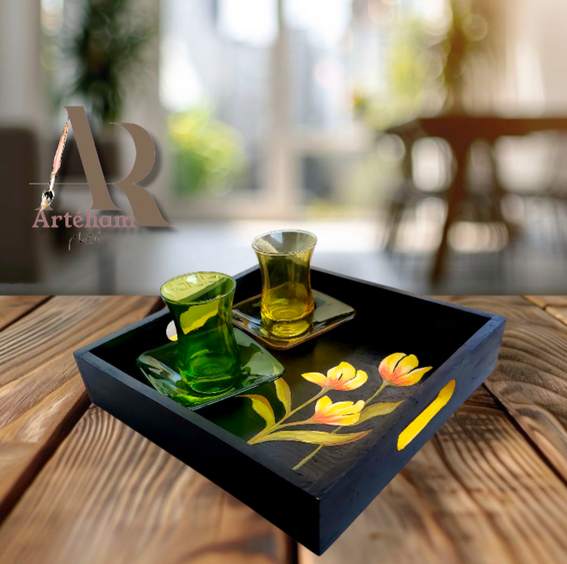 Painted wooden tray